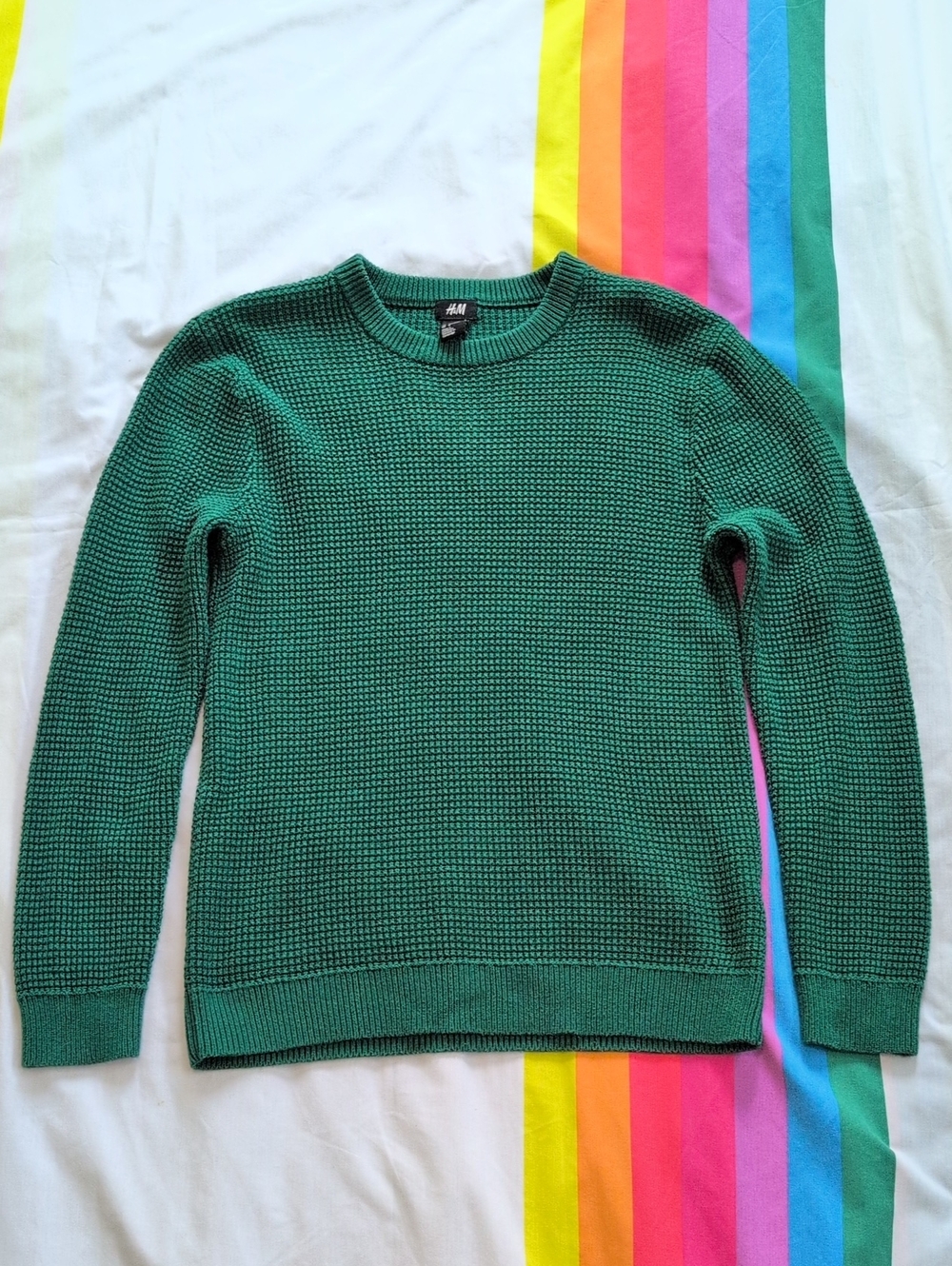 H&M Men's Green Textured Crewneck Sweater
